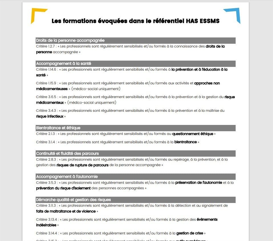 Les formations évoquées dans le référentiel HAS ESSMS